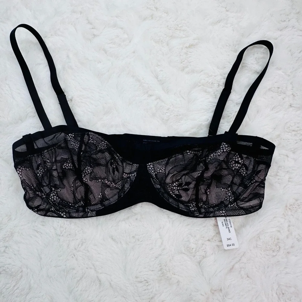 Soma Black Mesh and Lace Unlined Balconette Bra‎ 34C 570393748 Underwire NWT